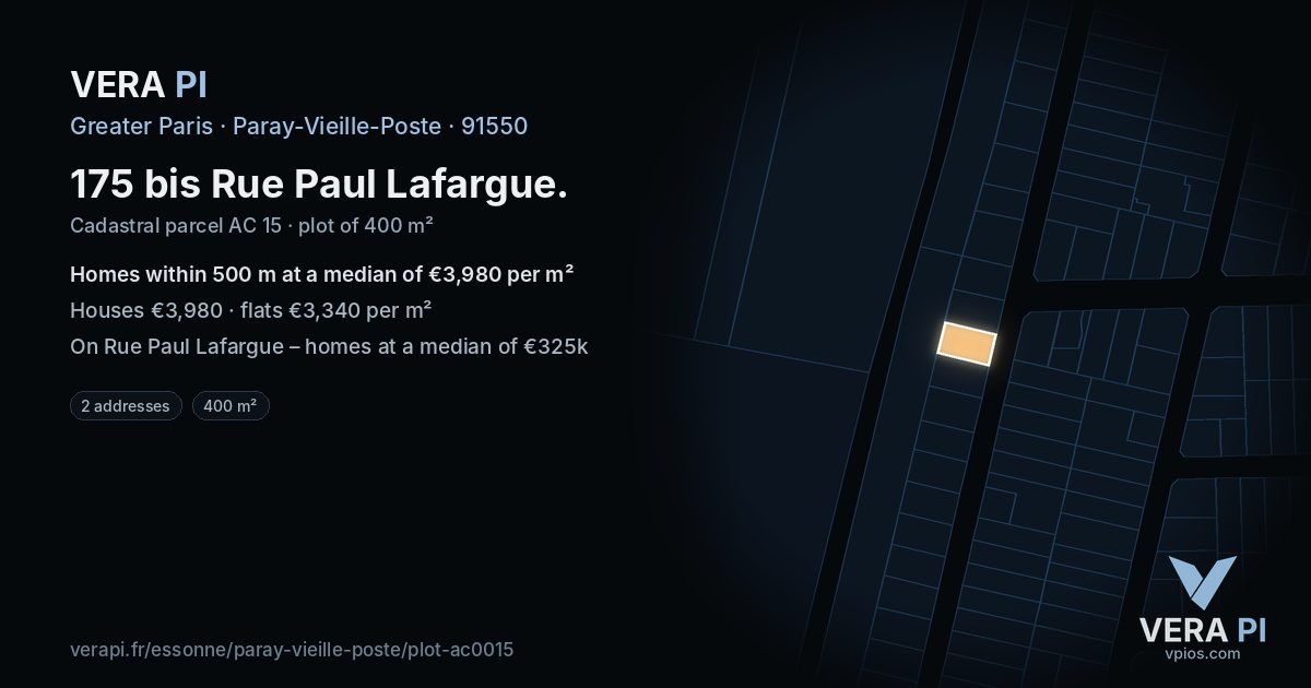 175 bis Rue Paul Lafargue, Paray-Vieille-Poste at night – the plot lit, the parcels around coloured by the prices near them