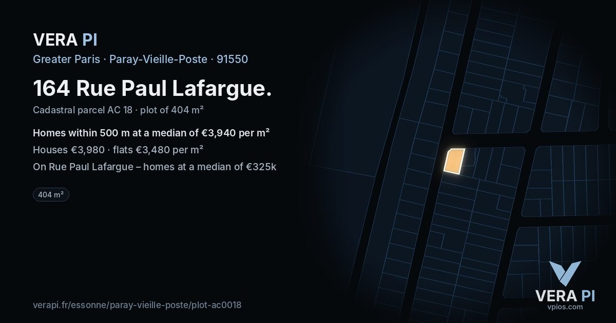 164 Rue Paul Lafargue, Paray-Vieille-Poste at night – the plot lit, the parcels around coloured by the prices near them