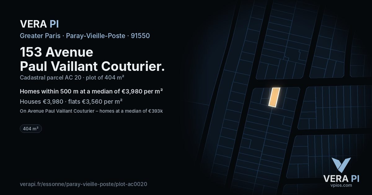 153 Avenue Paul Vaillant Couturier, Paray-Vieille-Poste at night – the plot lit, the parcels around coloured by the prices near them
