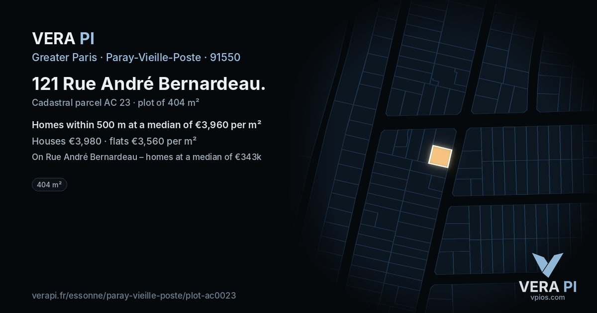 121 Rue André Bernardeau, Paray-Vieille-Poste at night – the plot lit, the parcels around coloured by the prices near them
