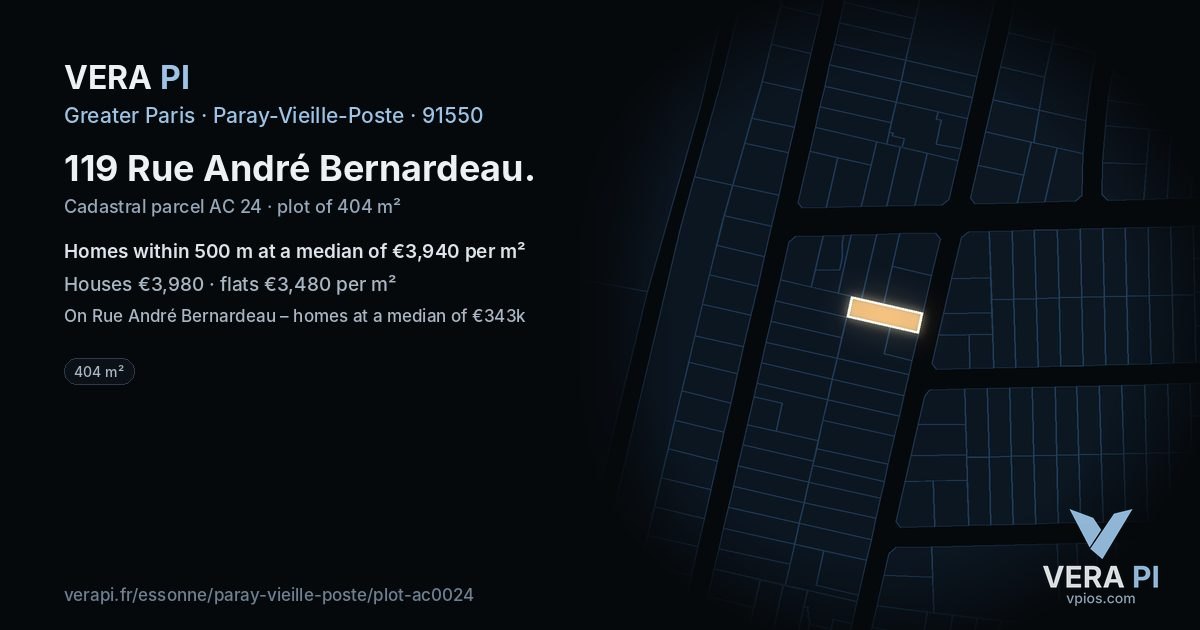 119 Rue André Bernardeau, Paray-Vieille-Poste at night – the plot lit, the parcels around coloured by the prices near them