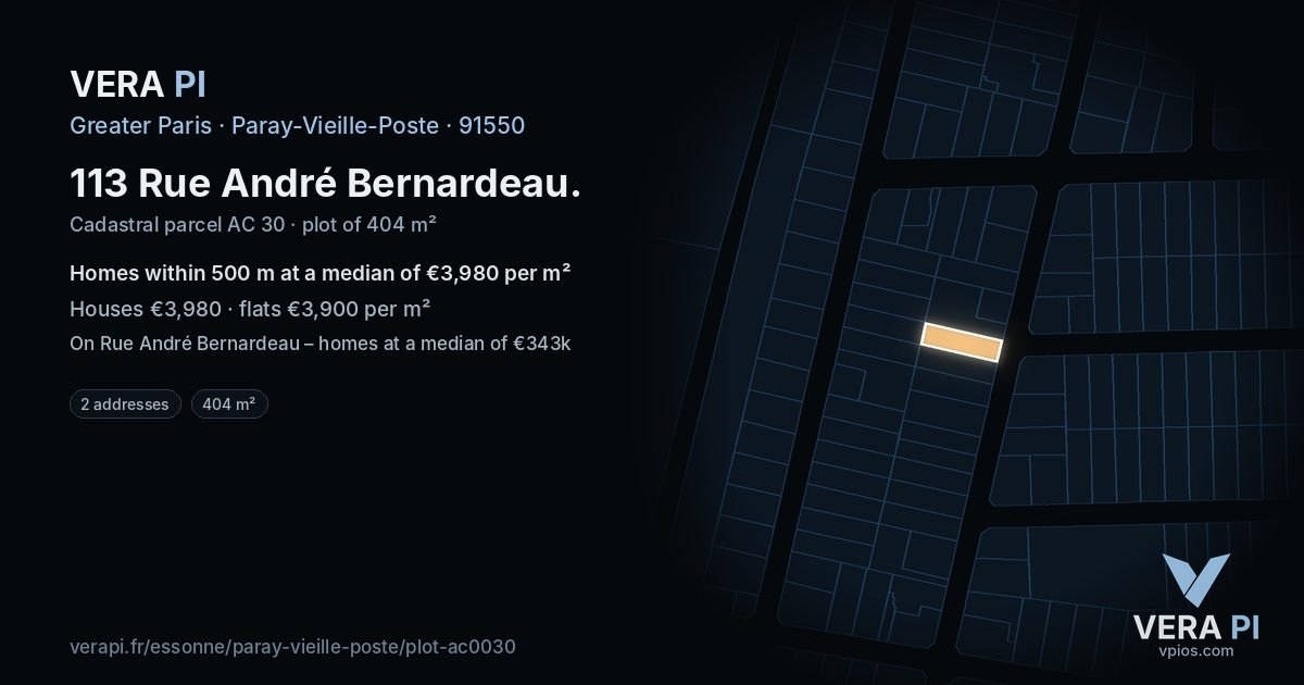 113 Rue André Bernardeau, Paray-Vieille-Poste at night – the plot lit, the parcels around coloured by the prices near them