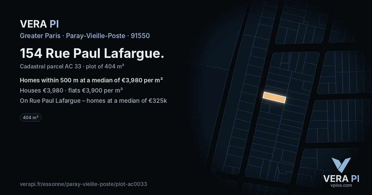 154 Rue Paul Lafargue, Paray-Vieille-Poste at night – the plot lit, the parcels around coloured by the prices near them