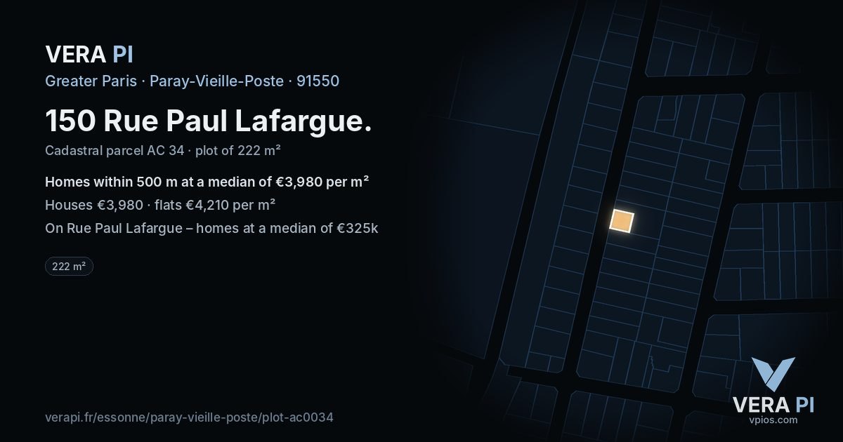 150 Rue Paul Lafargue, Paray-Vieille-Poste at night – the plot lit, the parcels around coloured by the prices near them