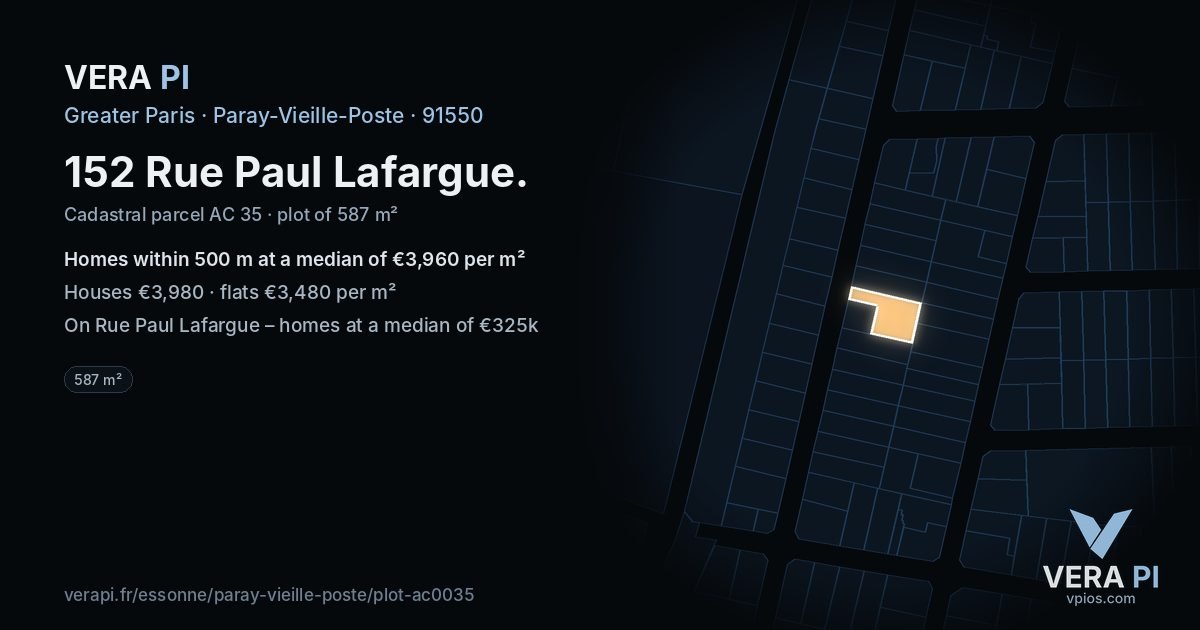 152 Rue Paul Lafargue, Paray-Vieille-Poste at night – the plot lit, the parcels around coloured by the prices near them
