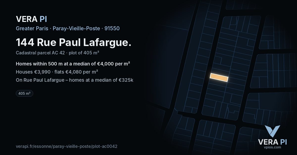 144 Rue Paul Lafargue, Paray-Vieille-Poste at night – the plot lit, the parcels around coloured by the prices near them