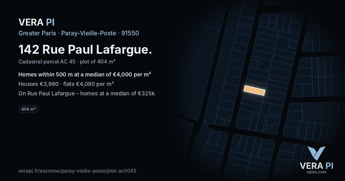 142 Rue Paul Lafargue, Paray-Vieille-Poste at night – the plot lit, the parcels around coloured by the prices near them