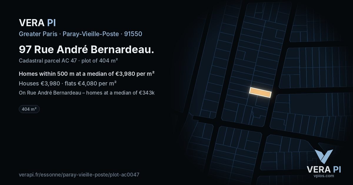 97 Rue André Bernardeau, Paray-Vieille-Poste at night – the plot lit, the parcels around coloured by the prices near them