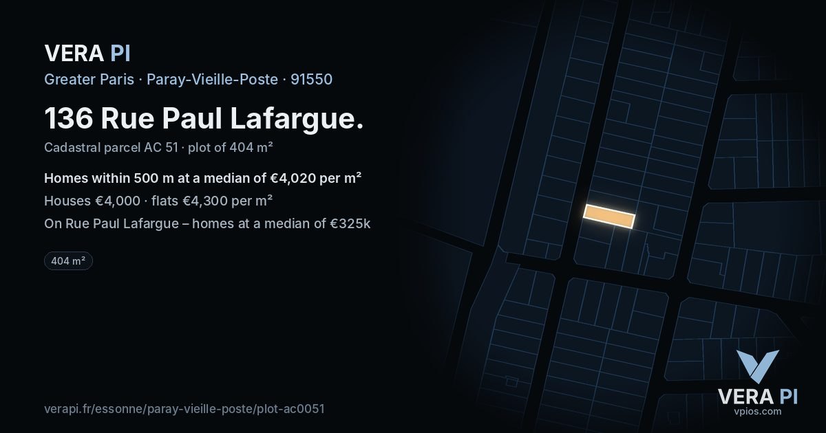 136 Rue Paul Lafargue, Paray-Vieille-Poste at night – the plot lit, the parcels around coloured by the prices near them