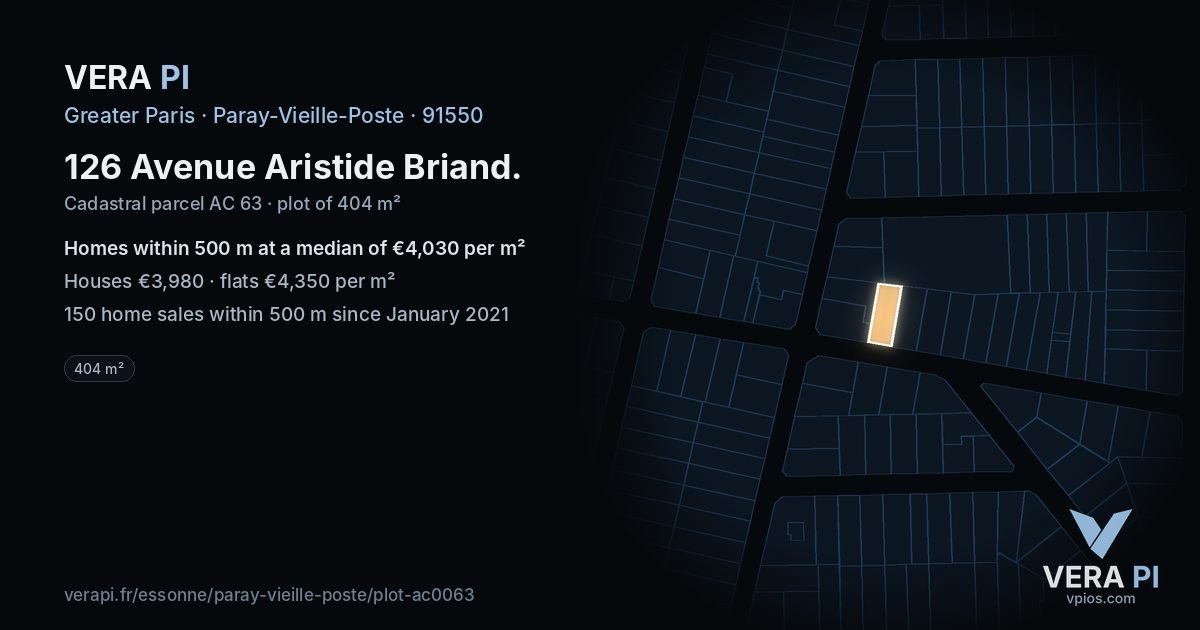 126 Avenue Aristide Briand, Paray-Vieille-Poste at night – the plot lit, the parcels around coloured by the prices near them