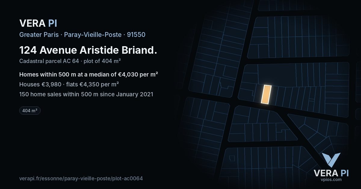 124 Avenue Aristide Briand, Paray-Vieille-Poste at night – the plot lit, the parcels around coloured by the prices near them