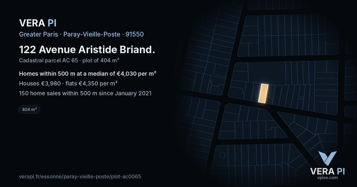 122 Avenue Aristide Briand, Paray-Vieille-Poste at night – the plot lit, the parcels around coloured by the prices near them