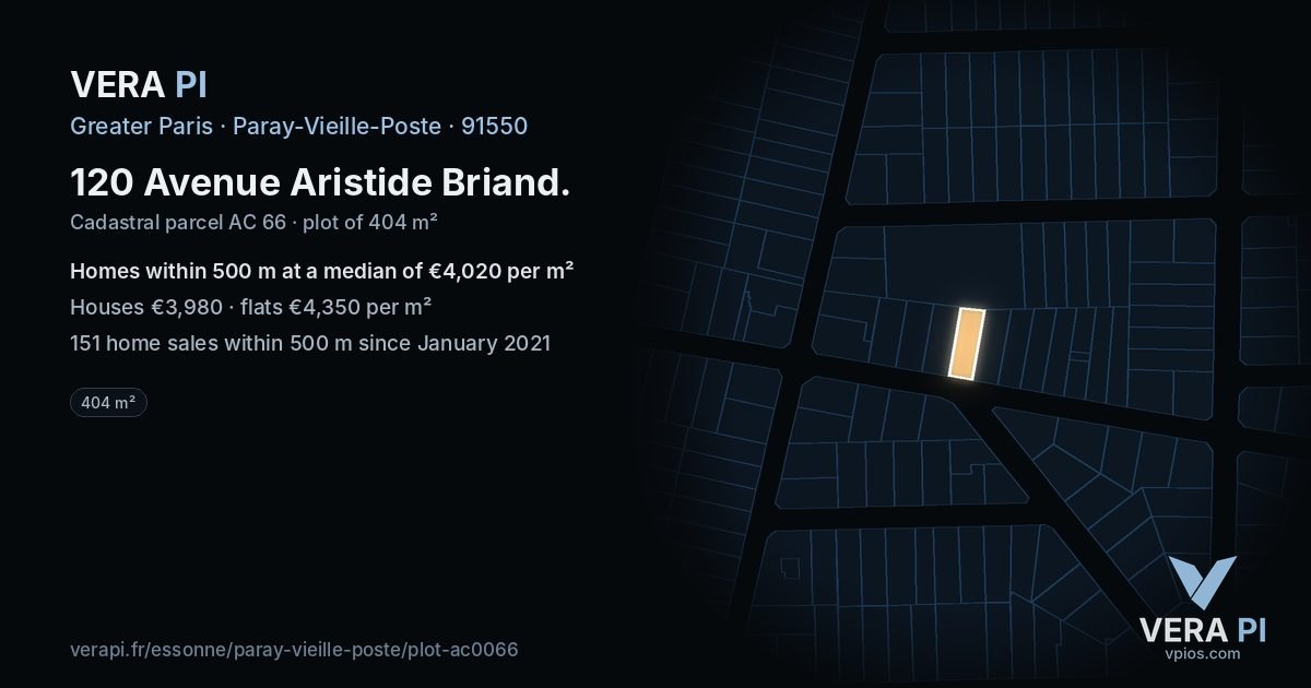 120 Avenue Aristide Briand, Paray-Vieille-Poste at night – the plot lit, the parcels around coloured by the prices near them