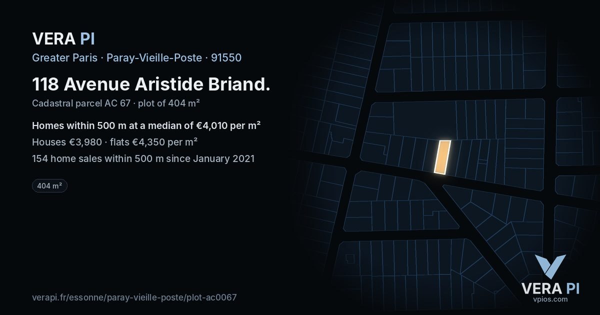 118 Avenue Aristide Briand, Paray-Vieille-Poste at night – the plot lit, the parcels around coloured by the prices near them