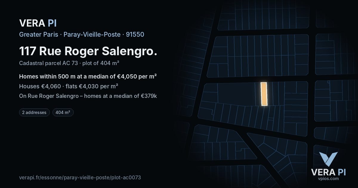 117 Rue Roger Salengro, Paray-Vieille-Poste at night – the plot lit, the parcels around coloured by the prices near them