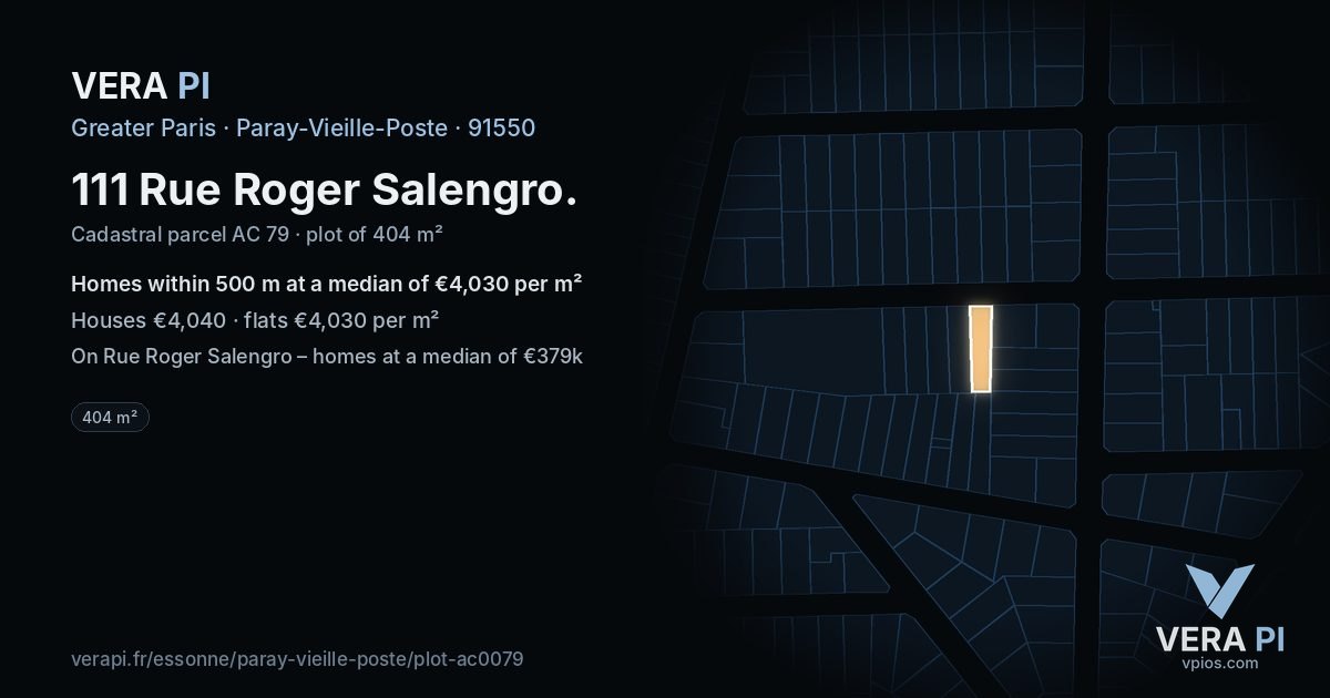 111 Rue Roger Salengro, Paray-Vieille-Poste at night – the plot lit, the parcels around coloured by the prices near them