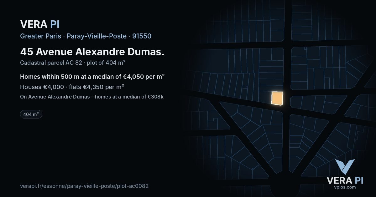 45 Avenue Alexandre Dumas, Paray-Vieille-Poste at night – the plot lit, the parcels around coloured by the prices near them