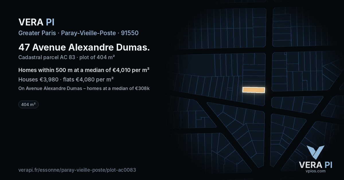 47 Avenue Alexandre Dumas, Paray-Vieille-Poste at night – the plot lit, the parcels around coloured by the prices near them
