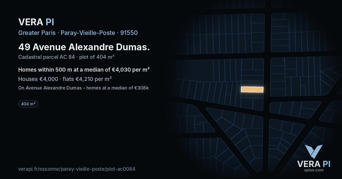 49 Avenue Alexandre Dumas, Paray-Vieille-Poste at night – the plot lit, the parcels around coloured by the prices near them