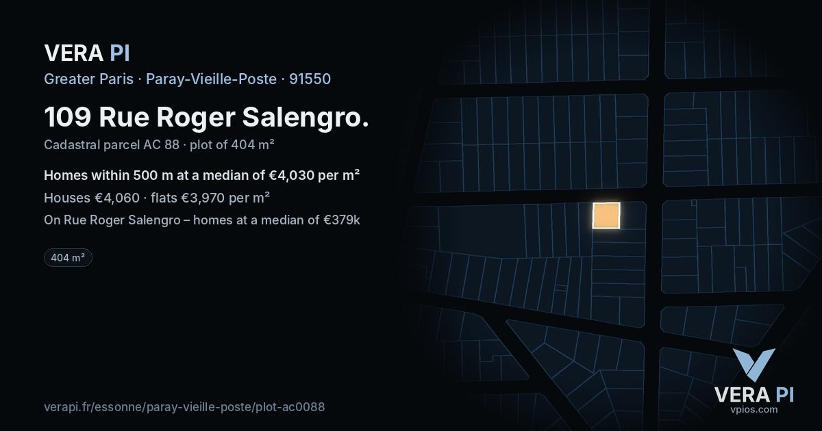 109 Rue Roger Salengro, Paray-Vieille-Poste at night – the plot lit, the parcels around coloured by the prices near them