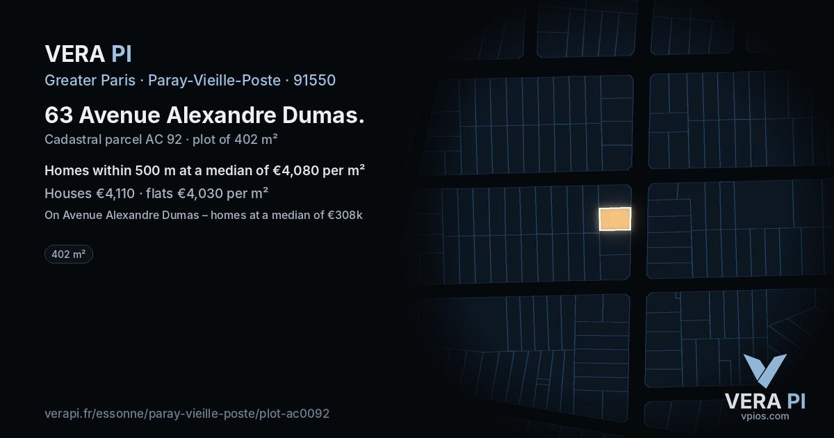 63 Avenue Alexandre Dumas, Paray-Vieille-Poste at night – the plot lit, the parcels around coloured by the prices near them