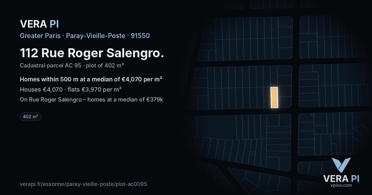 112 Rue Roger Salengro, Paray-Vieille-Poste at night – the plot lit, the parcels around coloured by the prices near them