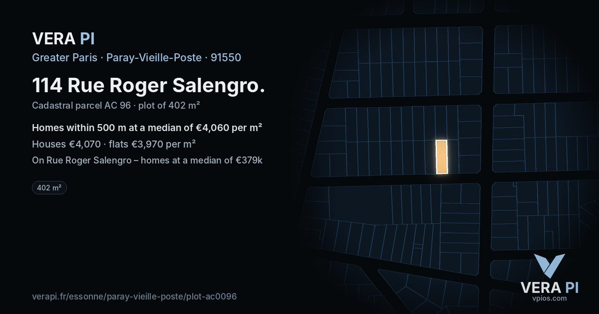 114 Rue Roger Salengro, Paray-Vieille-Poste at night – the plot lit, the parcels around coloured by the prices near them