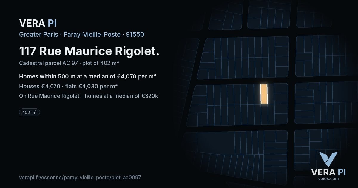 117 Rue Maurice Rigolet, Paray-Vieille-Poste at night – the plot lit, the parcels around coloured by the prices near them