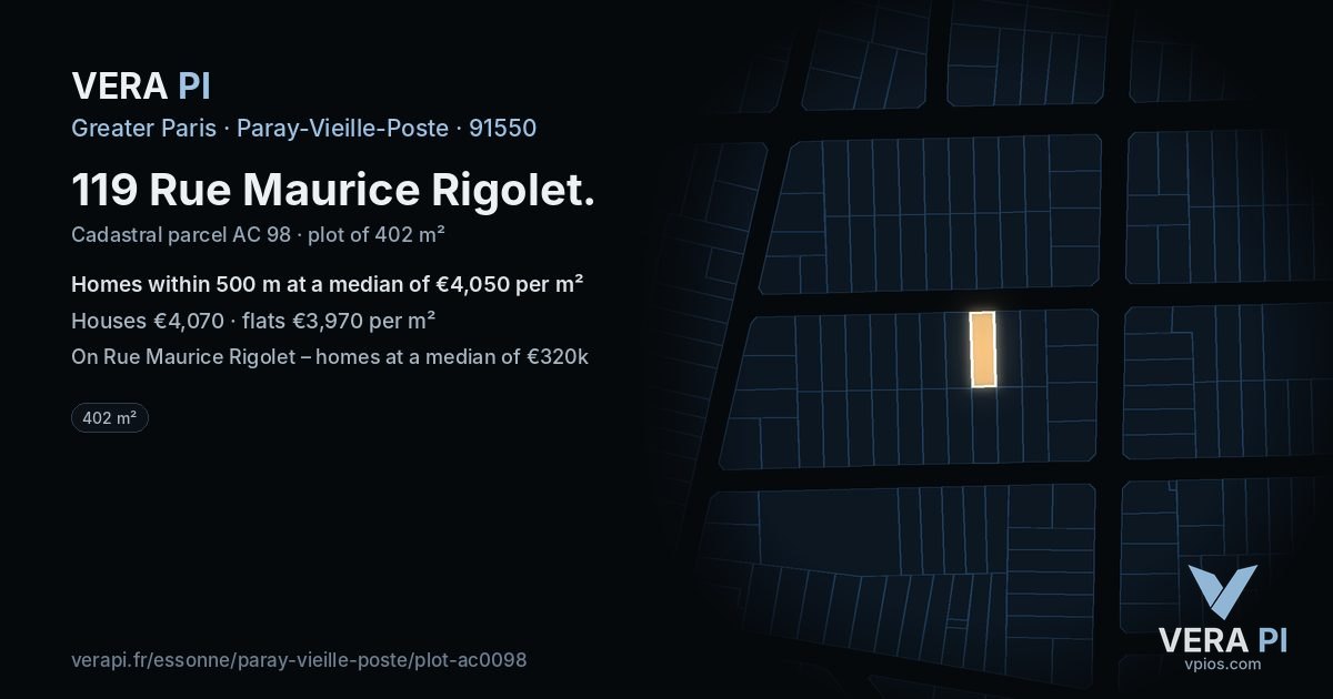 119 Rue Maurice Rigolet, Paray-Vieille-Poste at night – the plot lit, the parcels around coloured by the prices near them