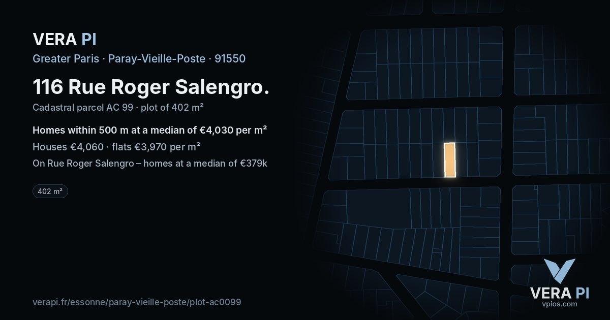 116 Rue Roger Salengro, Paray-Vieille-Poste at night – the plot lit, the parcels around coloured by the prices near them