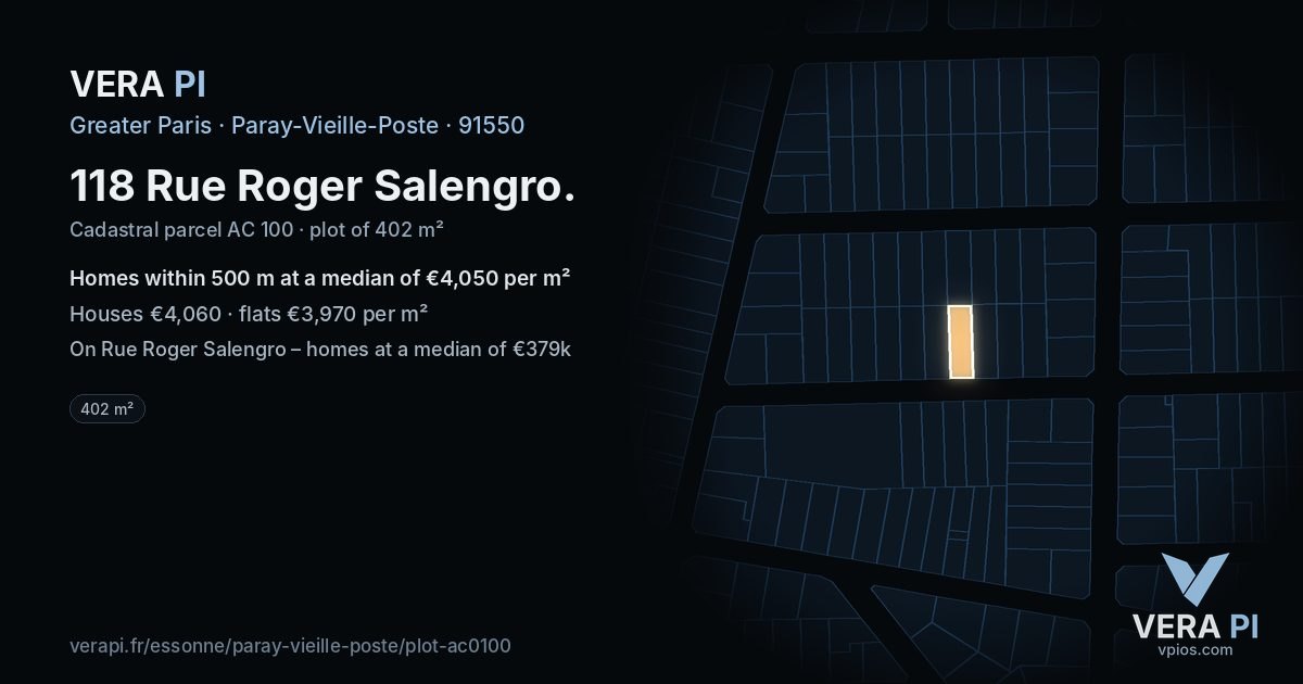 118 Rue Roger Salengro, Paray-Vieille-Poste at night – the plot lit, the parcels around coloured by the prices near them