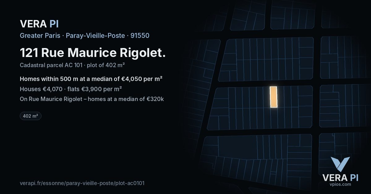 121 Rue Maurice Rigolet, Paray-Vieille-Poste at night – the plot lit, the parcels around coloured by the prices near them