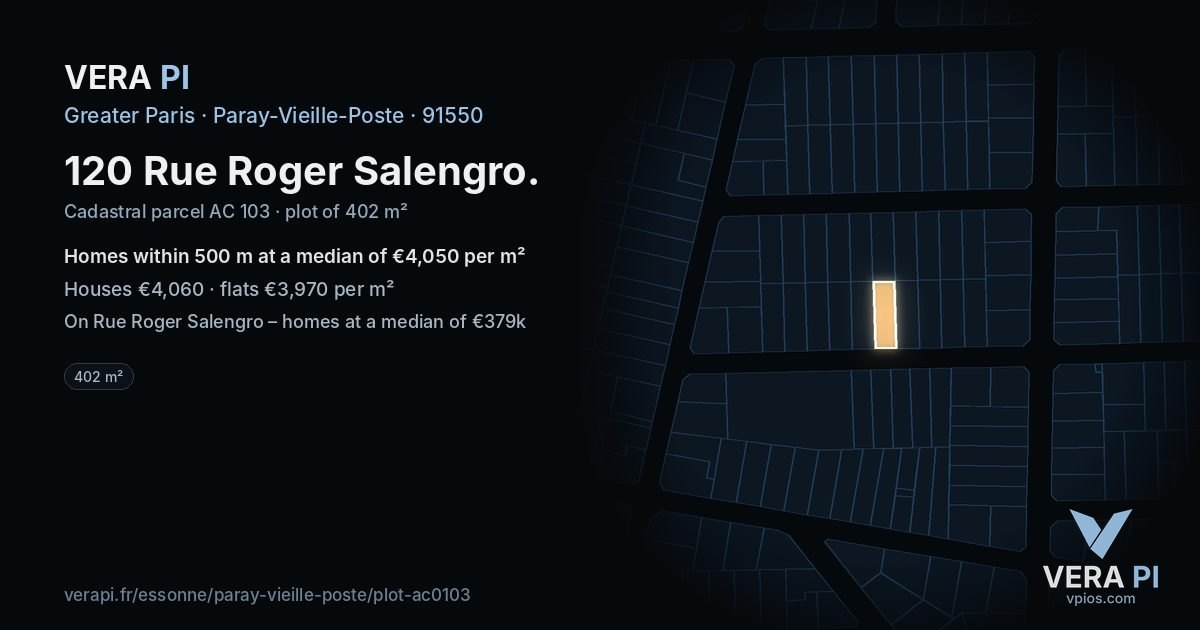 120 Rue Roger Salengro, Paray-Vieille-Poste at night – the plot lit, the parcels around coloured by the prices near them