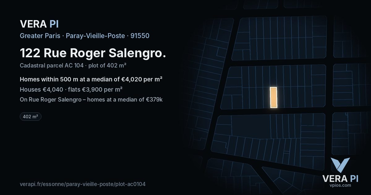 122 Rue Roger Salengro, Paray-Vieille-Poste at night – the plot lit, the parcels around coloured by the prices near them