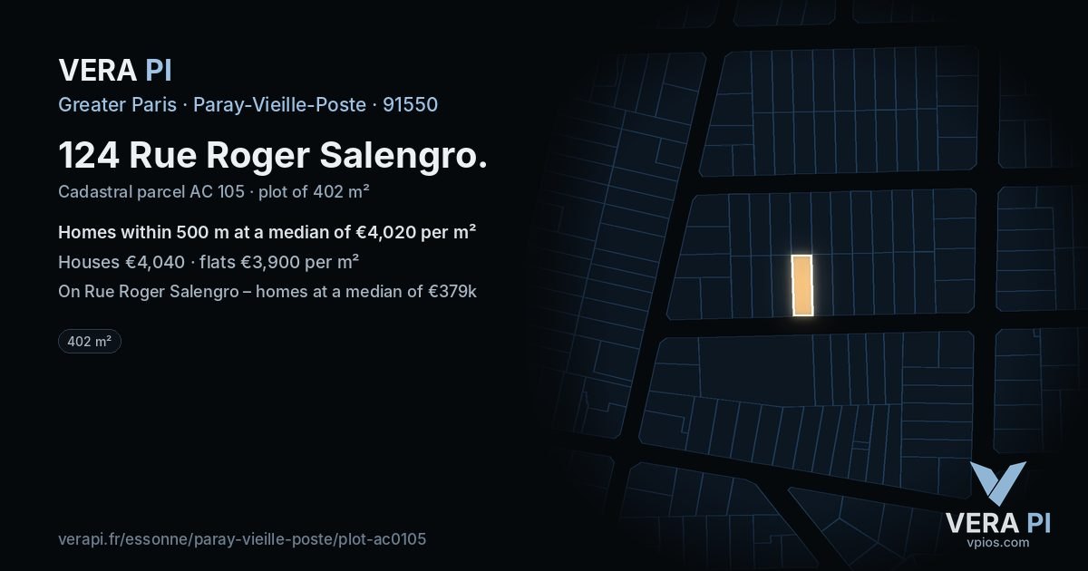 124 Rue Roger Salengro, Paray-Vieille-Poste at night – the plot lit, the parcels around coloured by the prices near them