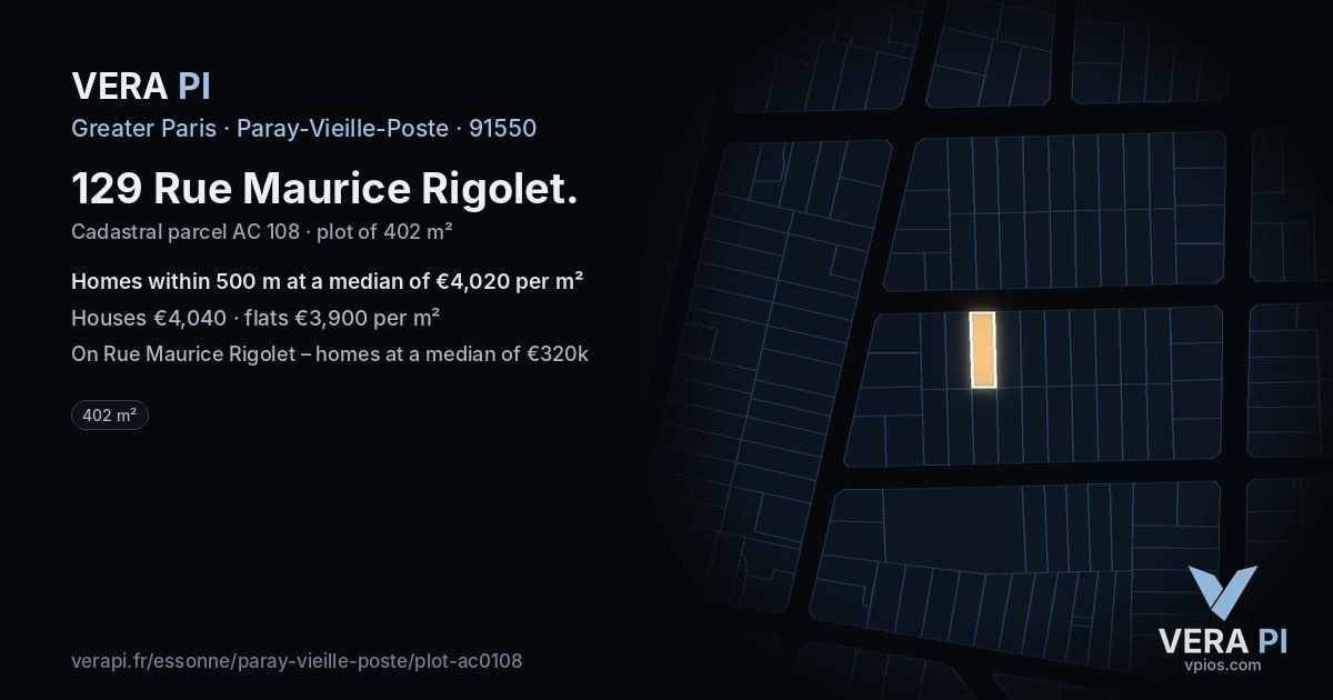 129 Rue Maurice Rigolet, Paray-Vieille-Poste at night – the plot lit, the parcels around coloured by the prices near them