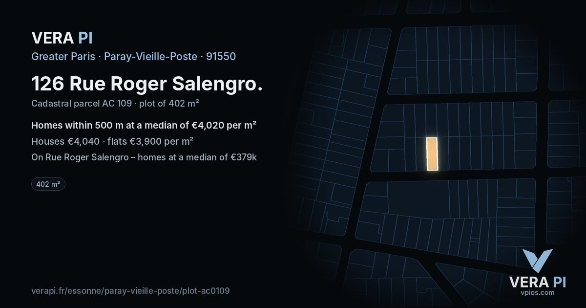 126 Rue Roger Salengro, Paray-Vieille-Poste at night – the plot lit, the parcels around coloured by the prices near them