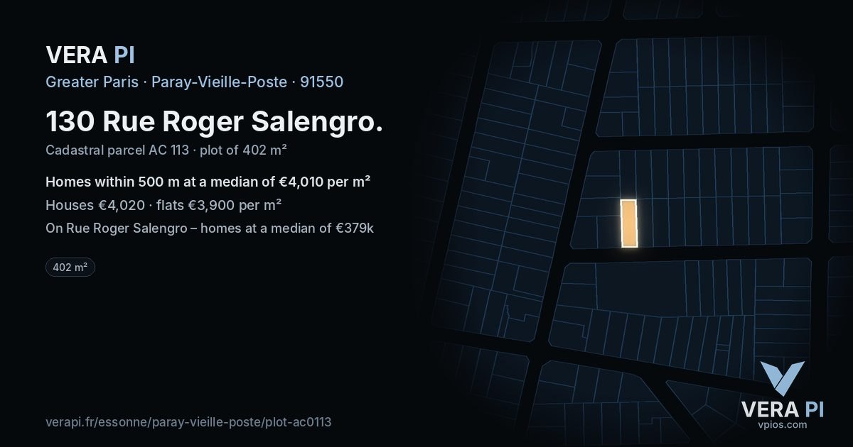 130 Rue Roger Salengro, Paray-Vieille-Poste at night – the plot lit, the parcels around coloured by the prices near them