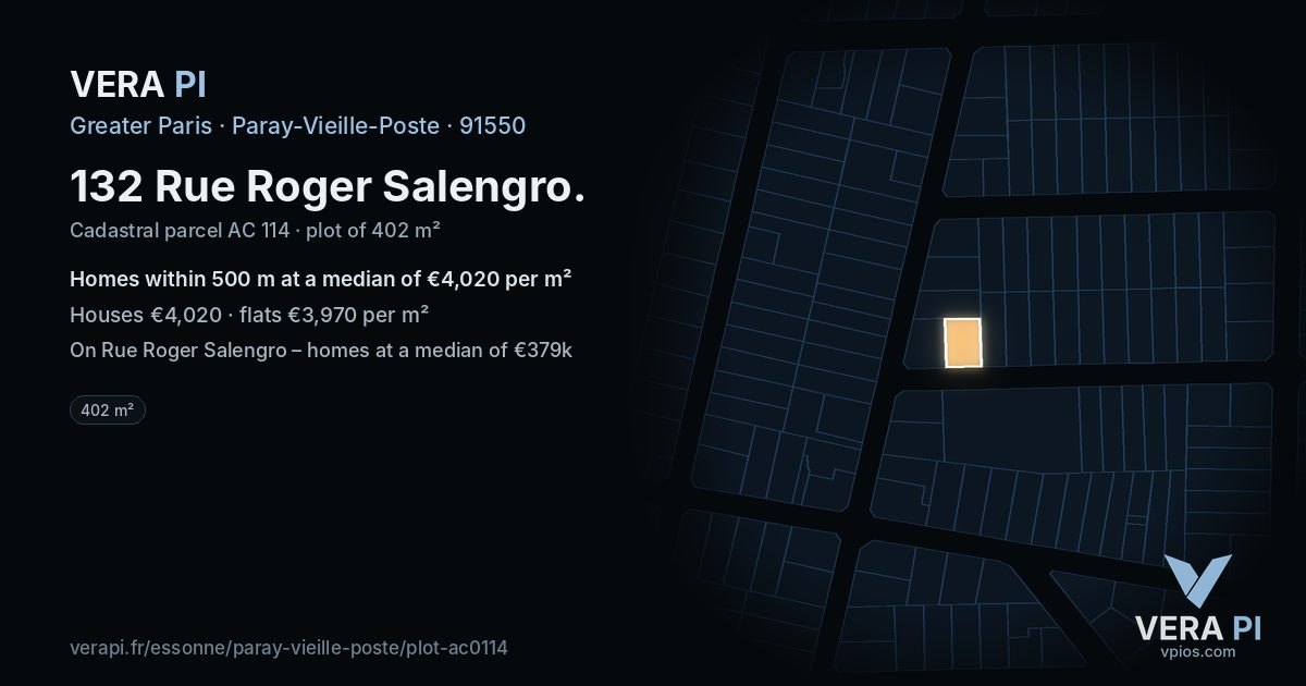 132 Rue Roger Salengro, Paray-Vieille-Poste at night – the plot lit, the parcels around coloured by the prices near them