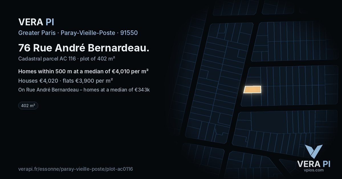 76 Rue André Bernardeau, Paray-Vieille-Poste at night – the plot lit, the parcels around coloured by the prices near them