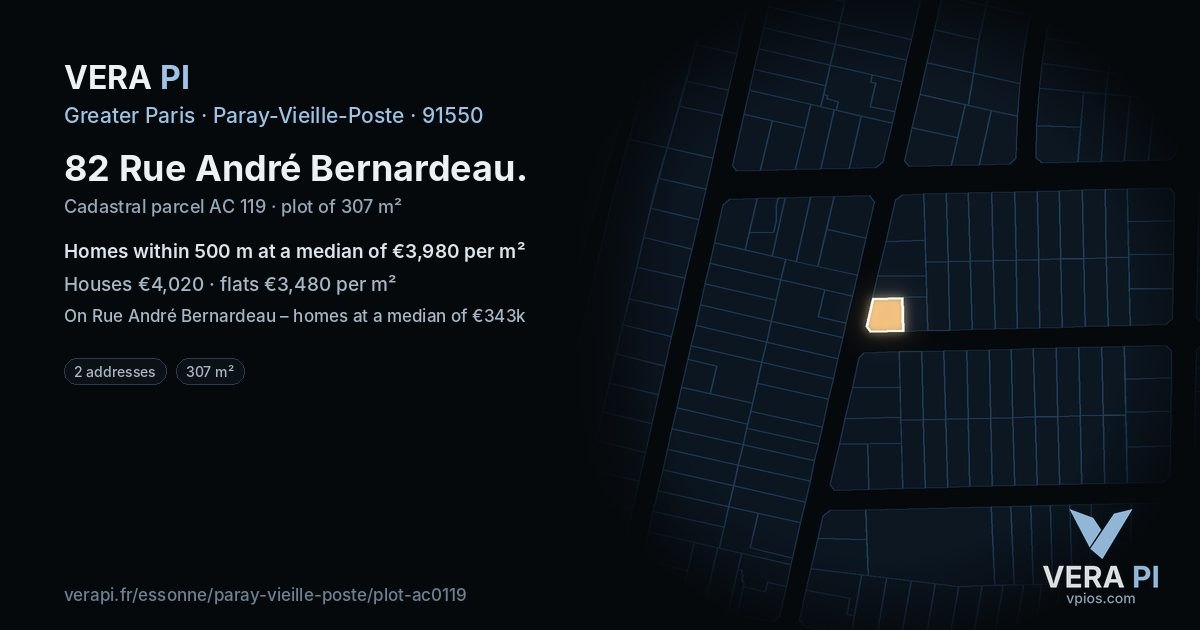 82 Rue André Bernardeau, Paray-Vieille-Poste at night – the plot lit, the parcels around coloured by the prices near them