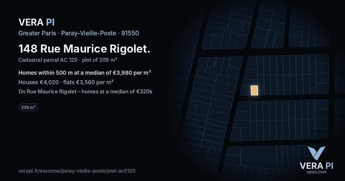 148 Rue Maurice Rigolet, Paray-Vieille-Poste at night – the plot lit, the parcels around coloured by the prices near them