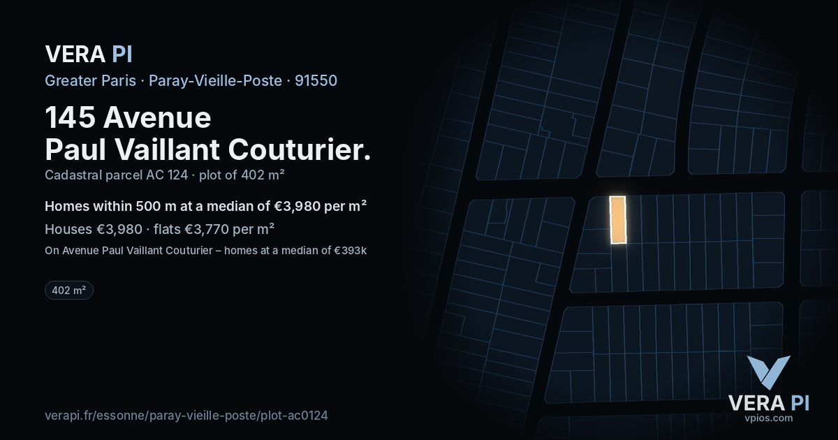 145 Avenue Paul Vaillant Couturier, Paray-Vieille-Poste at night – the plot lit, the parcels around coloured by the prices near them