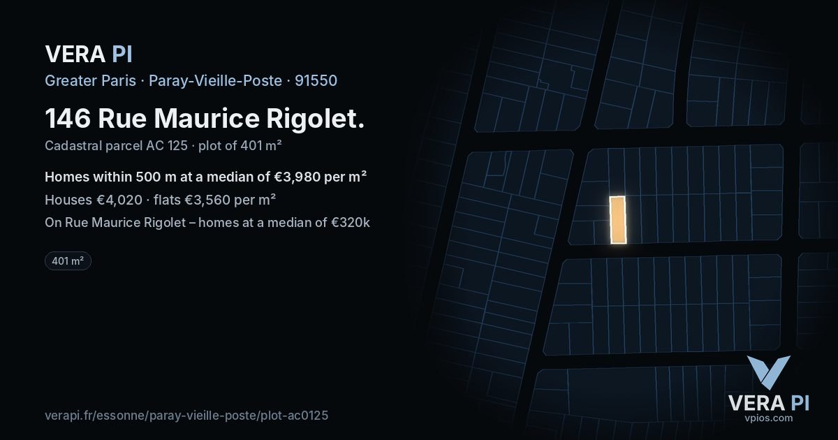 146 Rue Maurice Rigolet, Paray-Vieille-Poste at night – the plot lit, the parcels around coloured by the prices near them