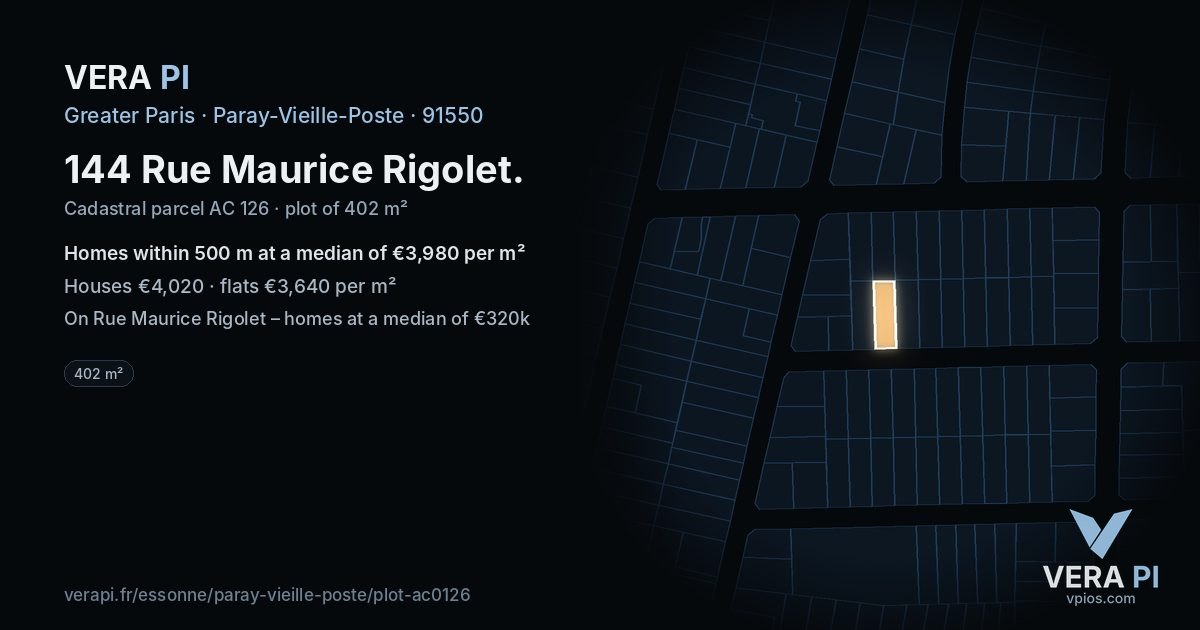 144 Rue Maurice Rigolet, Paray-Vieille-Poste at night – the plot lit, the parcels around coloured by the prices near them