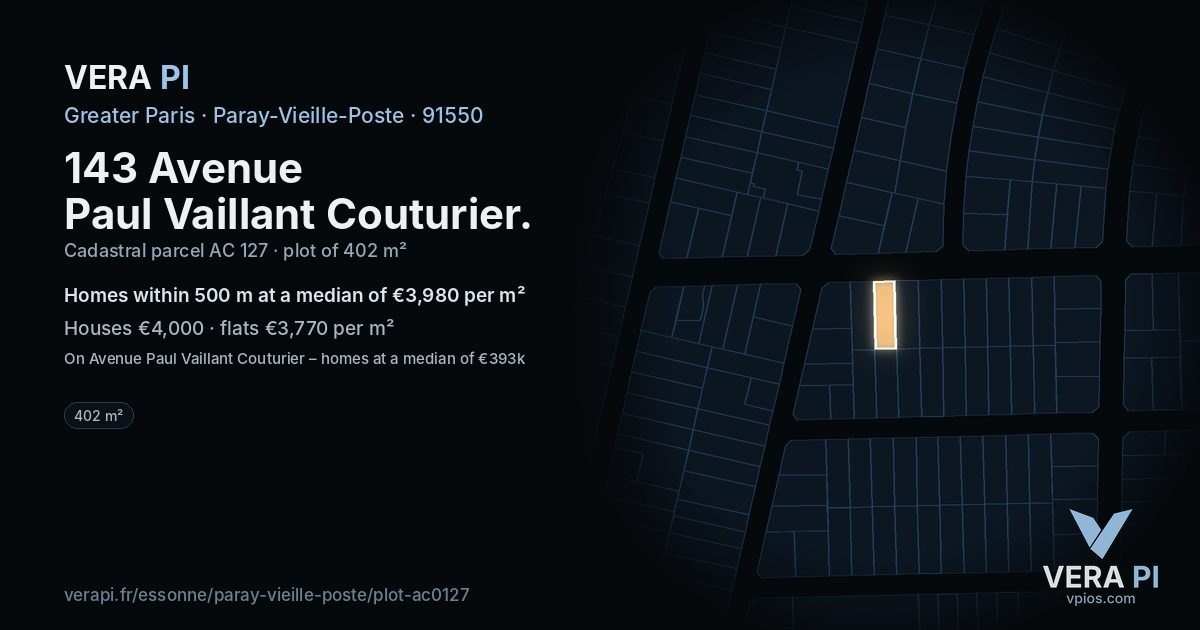 143 Avenue Paul Vaillant Couturier, Paray-Vieille-Poste at night – the plot lit, the parcels around coloured by the prices near them