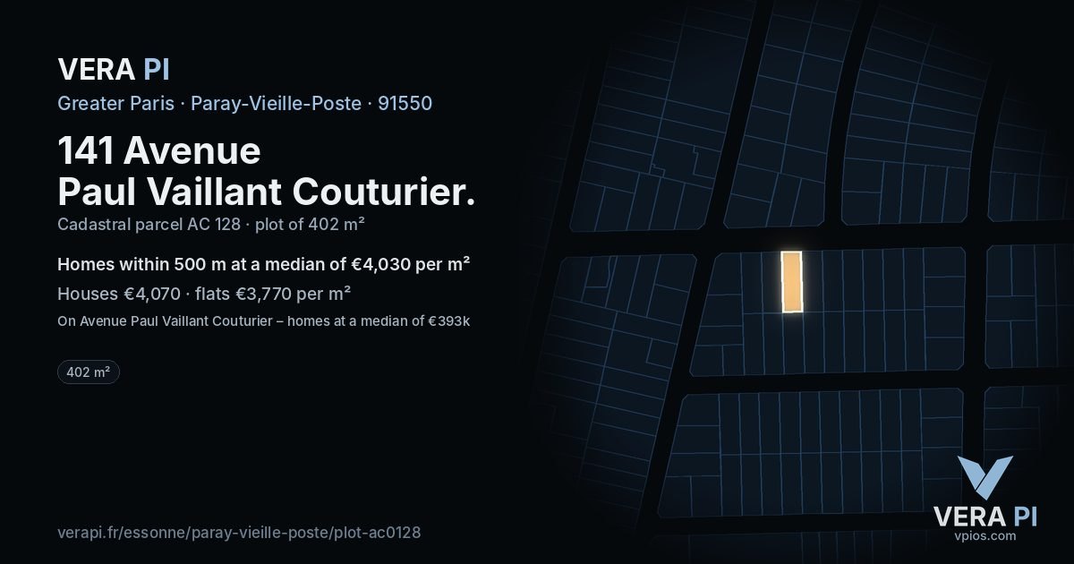 141 Avenue Paul Vaillant Couturier, Paray-Vieille-Poste at night – the plot lit, the parcels around coloured by the prices near them
