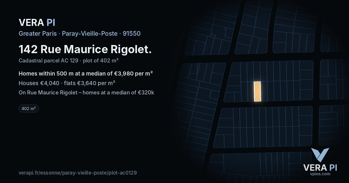 142 Rue Maurice Rigolet, Paray-Vieille-Poste at night – the plot lit, the parcels around coloured by the prices near them