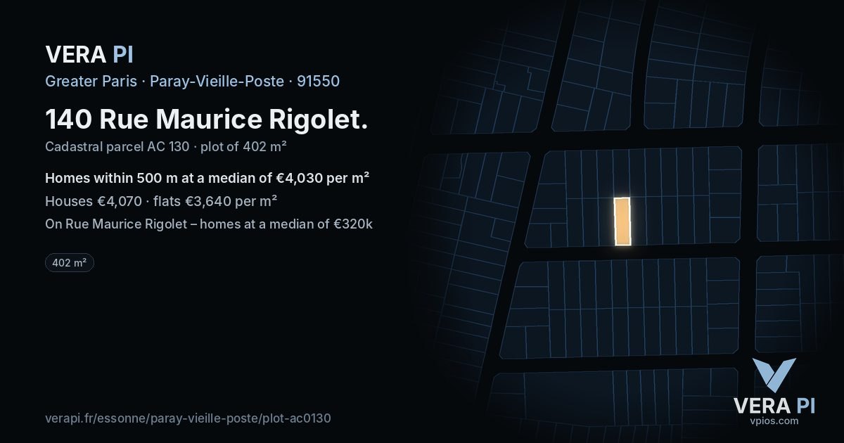 140 Rue Maurice Rigolet, Paray-Vieille-Poste at night – the plot lit, the parcels around coloured by the prices near them