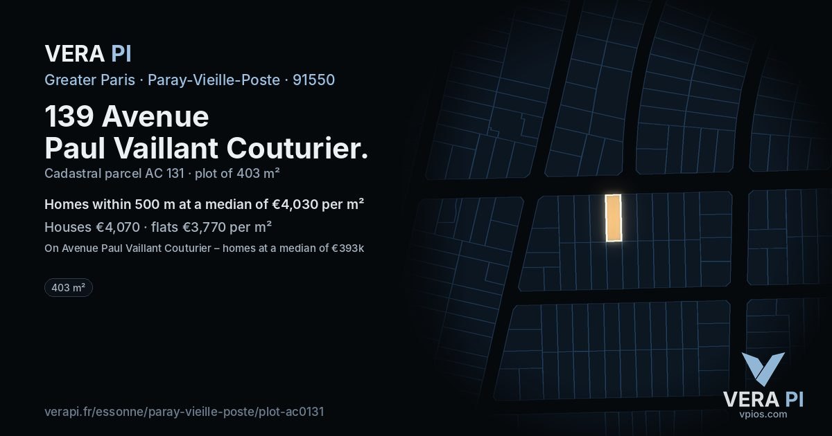 139 Avenue Paul Vaillant Couturier, Paray-Vieille-Poste at night – the plot lit, the parcels around coloured by the prices near them